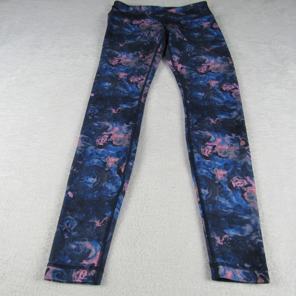 Lululemon Leggings Womens 8 Blue Pink Excellent Abstract Floral Yoga Athletic
